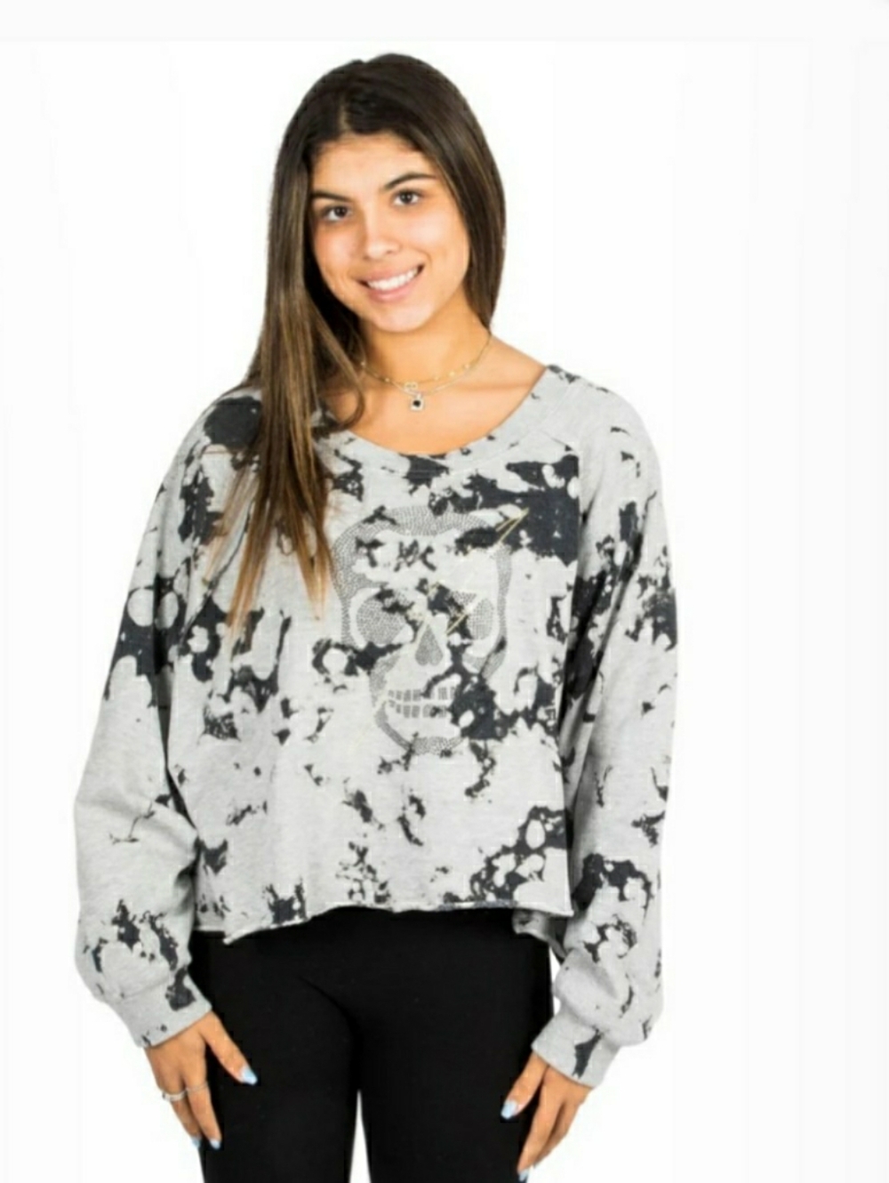 VINTAGE HAVANA OVERSIZED RHINESTONE SKULL PULLOVER